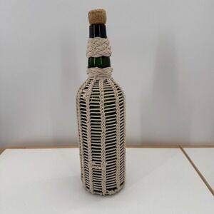 Vintage Glass Wine Bottle w/ Cork Stopper & Macrame Cover 12"‎